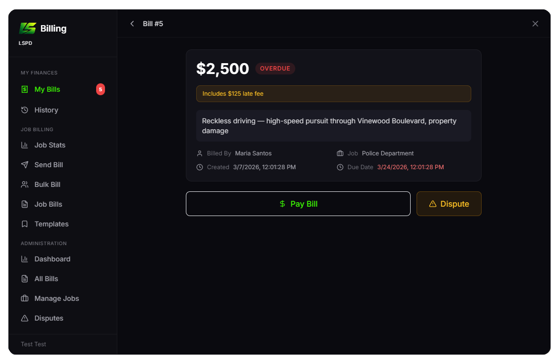 Overdue Bill with Late Fee
