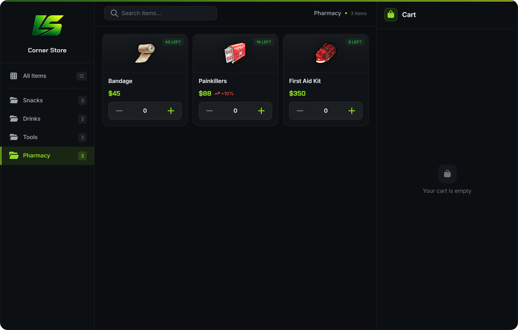 The shop filtered to a single category